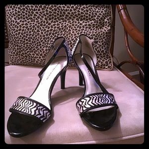 Black/White Satin Heels